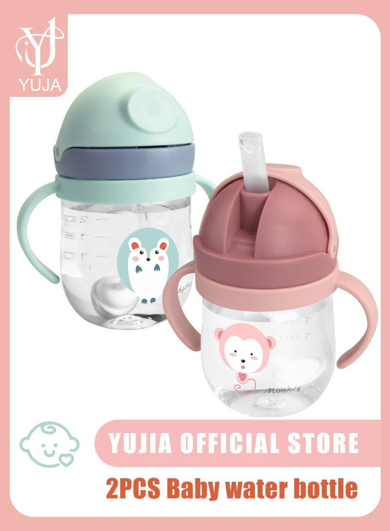 YUJA 2-Pcs Baby Sippy Cups For 6 Months +, 250ml Baby Cup with Weighted Straw and Easy Grip Handles, Kids Water Bottle with Simple Flip Lid, 360 Degree Spill Proof Toddler Cup - Image 1
